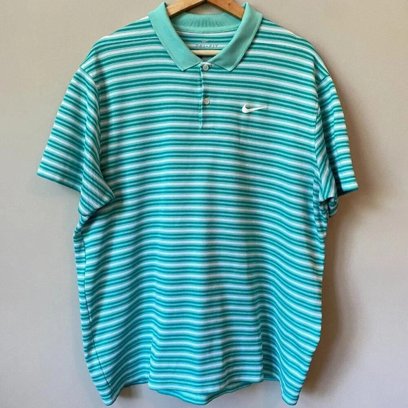 Nike Men's Size XL Short Sleeve Dri-FIT Victory Striped Golf Polo Shirt Aqua - Picture 5 of 16